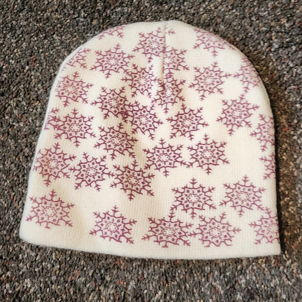 Knit Beanie Snowflake Print Cream & Purple LHS International LLC